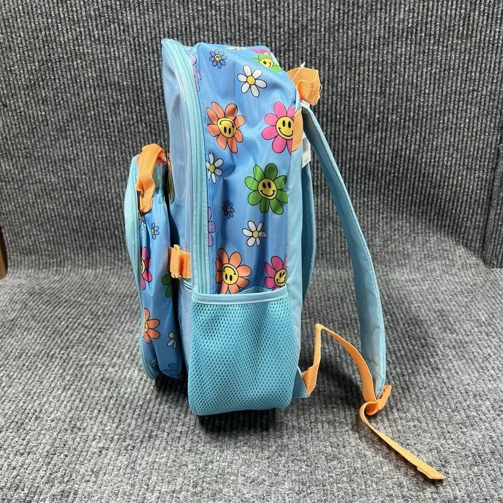Smiling Daisy Girls Backpack Lunch Box Bag School Travel Bag 16x12 Blue‎ Zippers